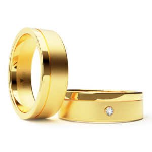 Par de Alianças em ouro modelo Acácia diamante AL001