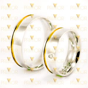 Aliança em Prata com Detalhe em Ouro Amarelo com Zircônia PT006