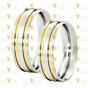 Aliança em Prata com Dois Frisos em Ouro Amarelo PT020