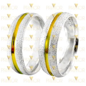 Aliança em Prata Diamantada Arredondada com Ouro 18k PT012