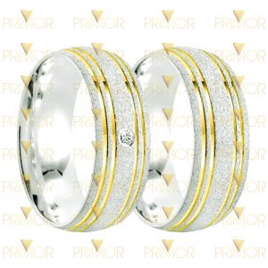 Aliança em Prata Diamantada com Detalhe Duplo em Ouro PT015
