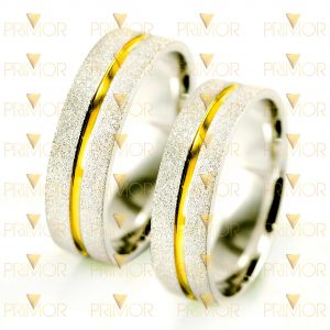 Aliança em Prata Diamantada com Detalhe Ouro Amarelo Certificado PT003