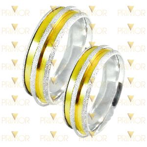 Aliança em Prata Diamantada com Frisos Largos em Ouro PT016