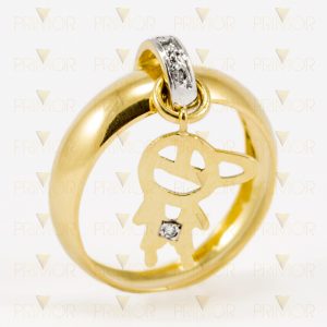 Anel de ouro com pingente de menina ou menino e diamantes AN020