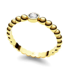 Anel de noivado solitário em ouro com bolinhas e pedra central NV014