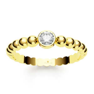 Anel de noivado solitário em ouro com bolinhas e pedra central NV014