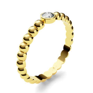 Anel de noivado solitário em ouro com bolinhas e pedra central NV014