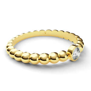 Anel de noivado solitário em ouro com bolinhas e pedra central NV014