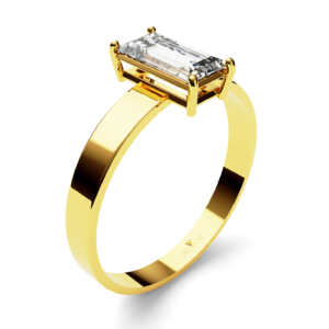 Anel de noivado solitário em ouro com pedra baguete retangular NV001