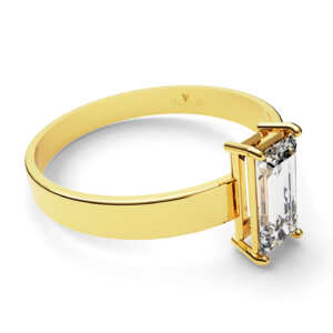 Anel de noivado solitário em ouro com pedra baguete retangular NV001