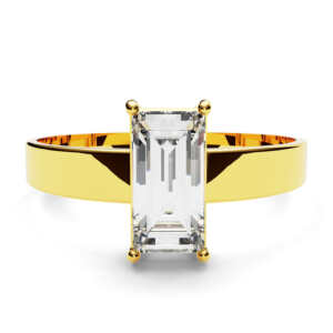 Anel de noivado solitário em ouro com pedra baguete retangular NV001