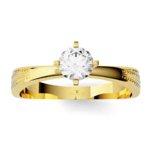 Anel de noivado solitário em ouro com pedras laterais duplas NV015