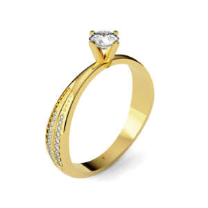 Anel de noivado solitário em ouro com pedras laterais duplas NV015