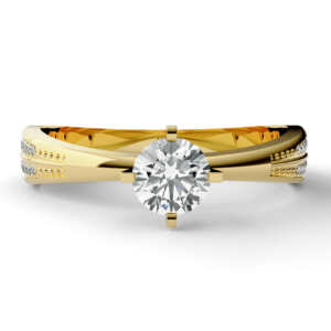 Anel de noivado solitário em ouro com pedras laterais duplas NV015