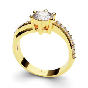 Anel de noivado solitário em ouro efeito torcido e pedras NV018