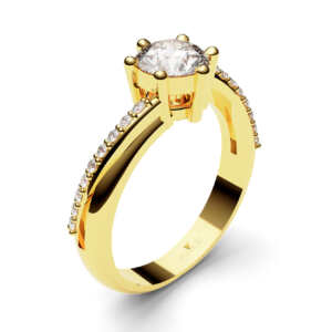 Anel de noivado solitário em ouro efeito torcido e pedras NV018