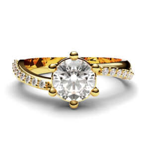 Anel de noivado solitário em ouro efeito torcido e pedras NV018