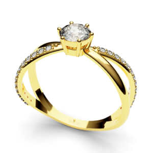 Anel de noivado solitário em ouro vazado lateral com pedras NV019