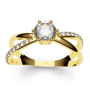Anel de noivado solitário em ouro vazado lateral com pedras NV019