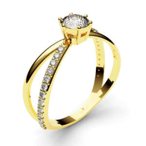 Anel de noivado solitário em ouro vazado lateral com pedras NV019