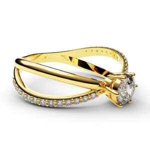 Anel de noivado solitário em ouro vazado lateral com pedras NV019
