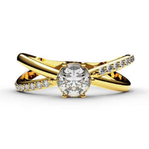 Anel de noivado solitário em ouro vazado lateral com pedras NV019