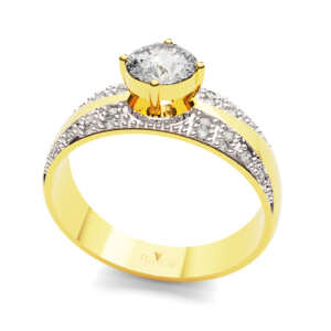 Anel de noivado solitário em ouro com pedras e banho de ródio NV005