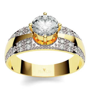 Anel de noivado solitário em ouro com pedras e banho de ródio NV005