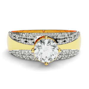 Anel de noivado solitário em ouro com pedras e banho de ródio NV005