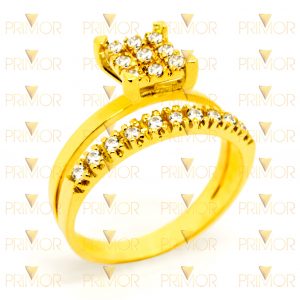 Anel de ouro 2 em 1 com solitário e meia aliança na mesma joia AN041