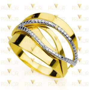 Anel de ouro com fios ondulados e vazados com diamantes AN051