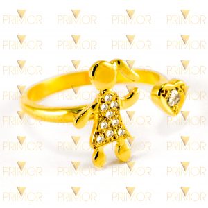 Anel de Ouro com Menino ou Menina e Coração cheio de pedras AN089