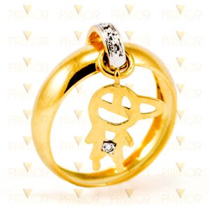 Anel de ouro com pingente de menina ou menino e diamantes AN020