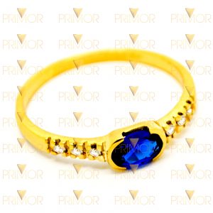 Anel de ouro feminino com 6 pedras e safira sintética no centro AN001