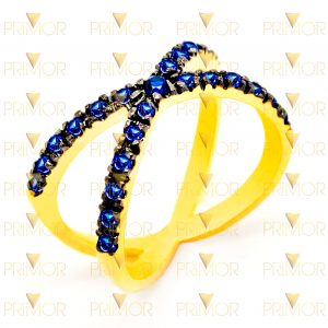 Anel de ouro formato em X com banho de ródio negro AN043