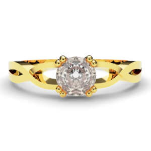 Anel de ouro tipo solitário com detalhe vazado e trançado AN007