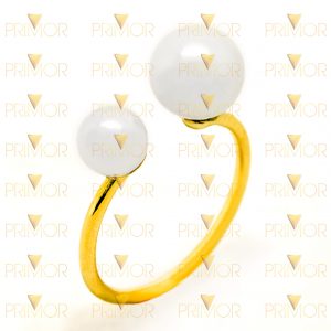 Anel de ouro vazado com duas pérolas de 5mm e 8mm AN017