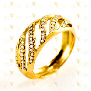Anel de ouro vazado com formato de onda e 54 pedras AN022