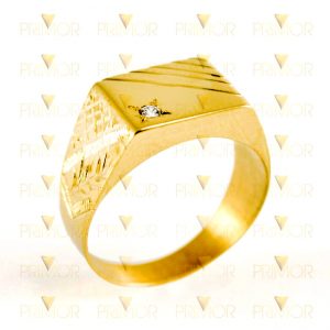 Anel masculino de ouro acabamento polido com diamante 1 ponto AN026