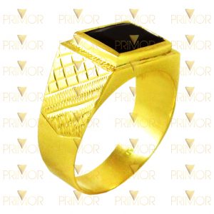 Anel masculino de ouro todo trabalhado com pedra ônix AN027