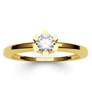 Anel solitário em ouro arredondado com garras vazadas e retas DB005