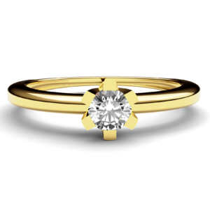 Anel solitário em ouro arredondado com garras vazadas e retas DB005