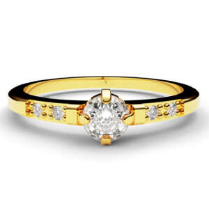 Anel solitário em ouro polido com pedra principal e nas laterais DB012