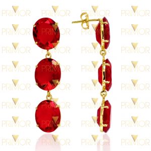 Brinco em ouro com movimento e quartzos rubis ovais BR029
