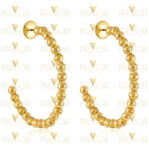 Brinco em ouro formato de argola de 45mm com bolinhas BR063