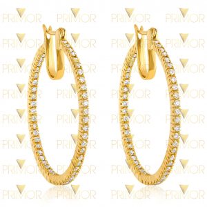 Brinco em ouro formato de argola 30mm com pedras BR068