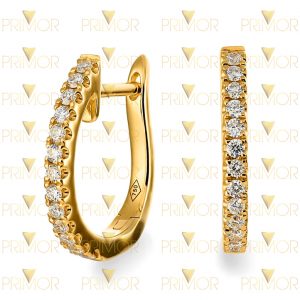 Brinco em ouro formato de argola afunilada com 26 pedras BR028