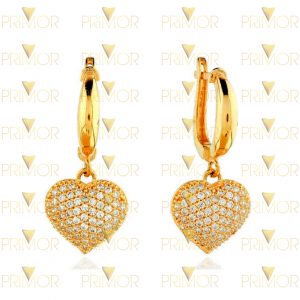 Brinco em ouro formato de argola com pingente de coração BR061