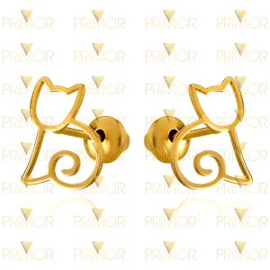 Brinco em ouro infantil modelo gatinho vazado BR055