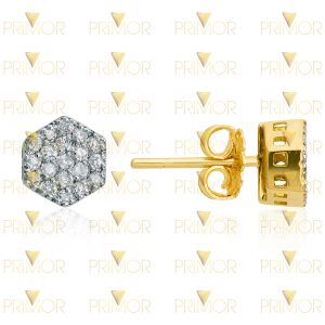 Brinco em ouro modelo chuveiro sextavado com 36 pedras BR020